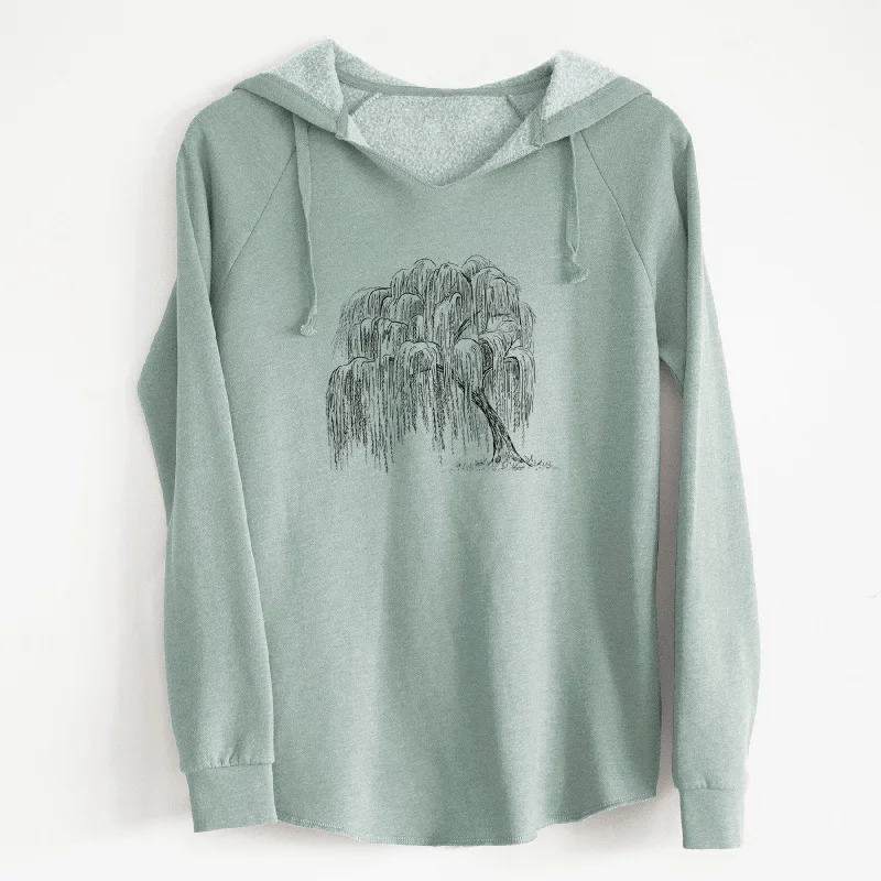 Weeping Willow - Salix babylonica - Cali Wave Hooded Sweatshirt Hoodie with Hem Frayed Vintage Worn