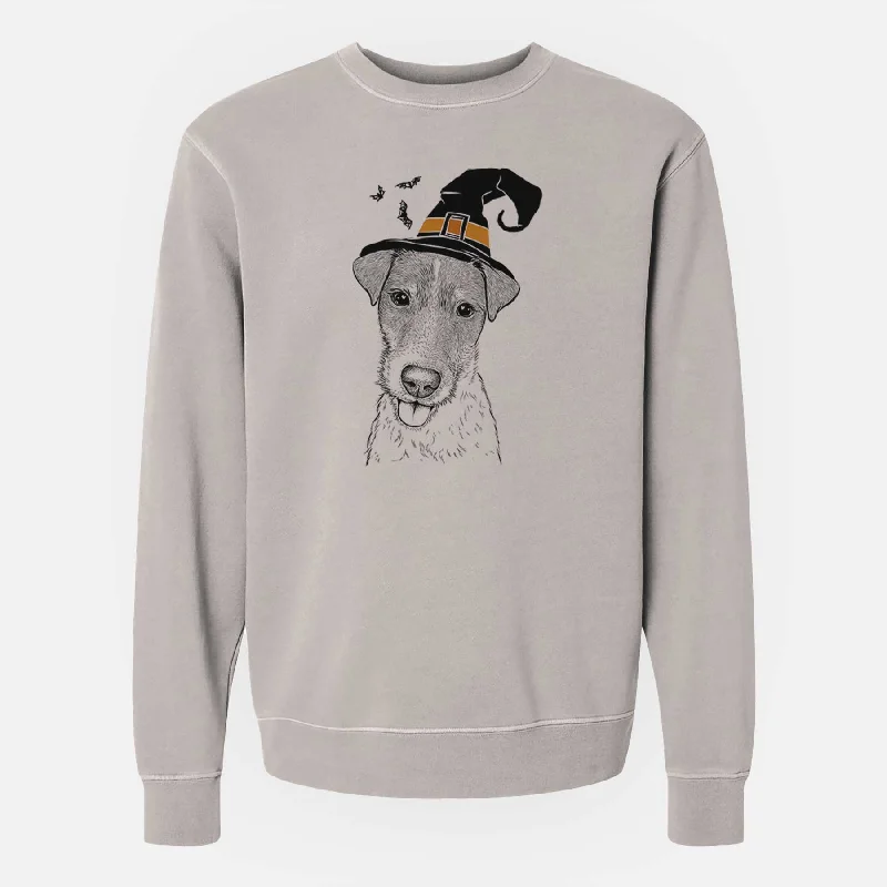 Witch Rider the Parson Russell Terrier - Unisex Pigment Dyed Crew Sweatshirt Hoodie with Double Zipper Versatile Adjustable