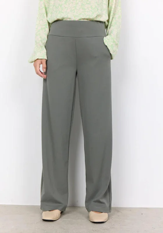Soyaconcept Siham Casual Wide Leg Trousers, Dusty Leg Cropped Trousers Casual Linen