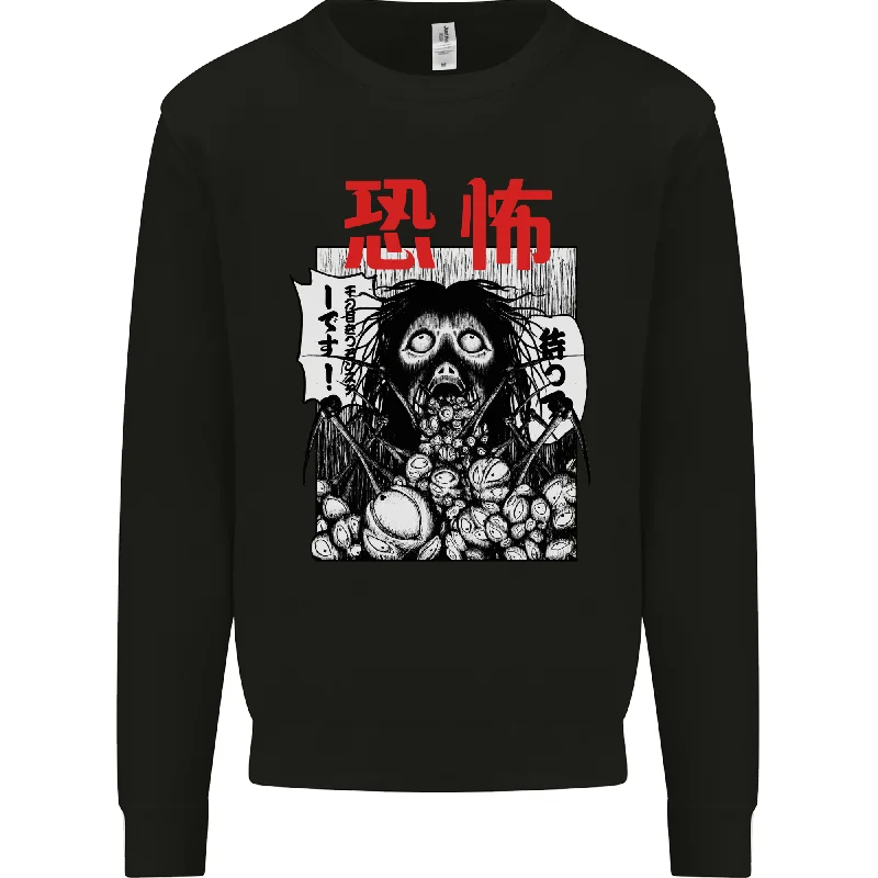 Horror Manga Mens Sweatshirt Jumper Hoodie with Frayed Bohemian Relaxed
