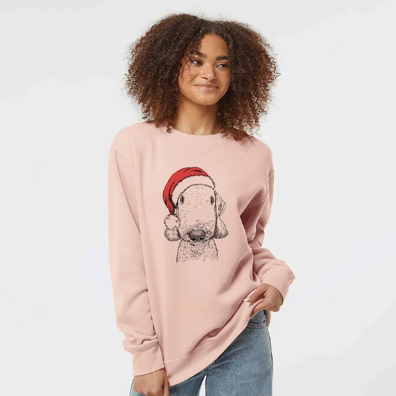 Santa Remington the Bedlington Terrier - Unisex Pigment Dyed Crew Sweatshirt Hoodie with Oversized Fit Loose Comfortable