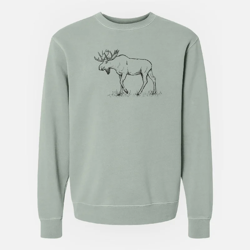 Bull Moose - Alces alces - Unisex Pigment Dyed Crew Sweatshirt Hoodie with Turtle Neck Cozy Winter