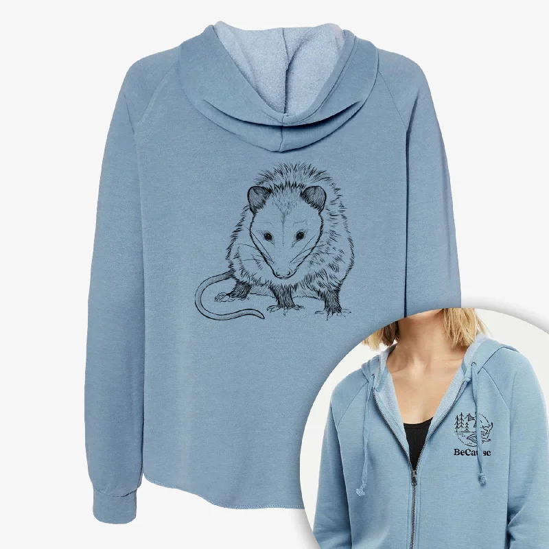 Virginia Opossum - Didelphis virginiana - Women's Cali Wave Zip-Up Sweatshirt Hoodie with Snap Buttons Easy Quick