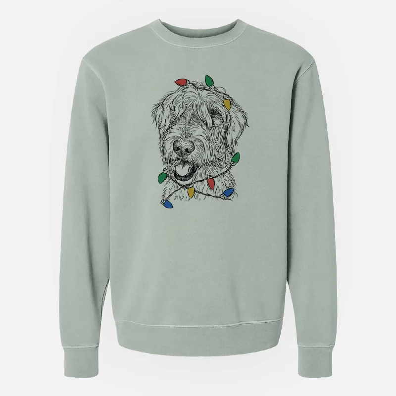 Christmas Lights Ragnar the Irish Wolfhound - Unisex Pigment Dyed Crew Sweatshirt Hoodie with Velcro Closure Adjustable Secure