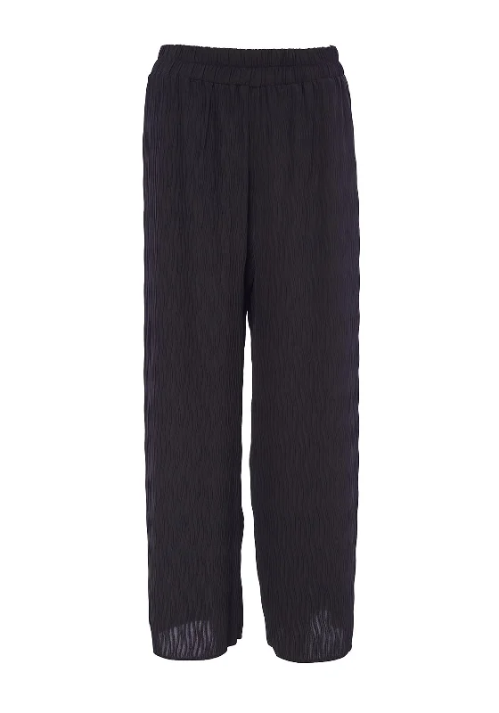 Ora Wave Pleated Crop Leg Trouser, Black Trousers Handmade Artisanal