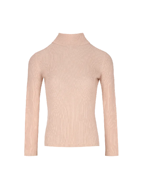 ribbed mock-neck jumper Mesh Blend Leather Blend Suede Blend