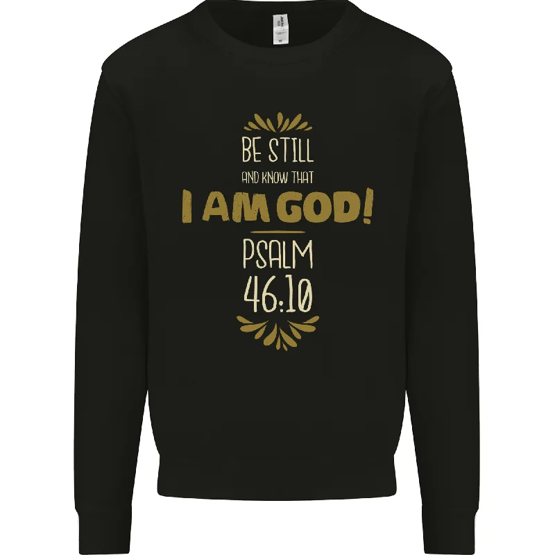I Am God Psalm 46:10 Christian Jesus God Christ Mens Sweatshirt Jumper Hoodie with Button Placket Classic Preppy