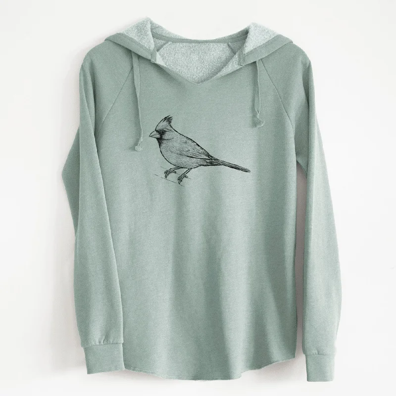 Northern Cardinal - Cardinalis cardinalis - Cali Wave Hooded Sweatshirt Hoodie with Ribbed Hem Stretchable Secure