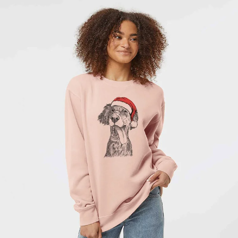 Santa Renly the English Setter - Unisex Pigment Dyed Crew Sweatshirt Hoodie with Hem Ribbing Snug Secure
