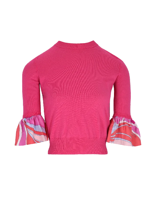 iride-print ruffle-detail sweater Transparent Opaque Sheer