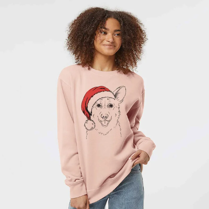 Santa Ricco the Corgi - Unisex Pigment Dyed Crew Sweatshirt Hoodie with Hem Elastic Stretchable Comfortable