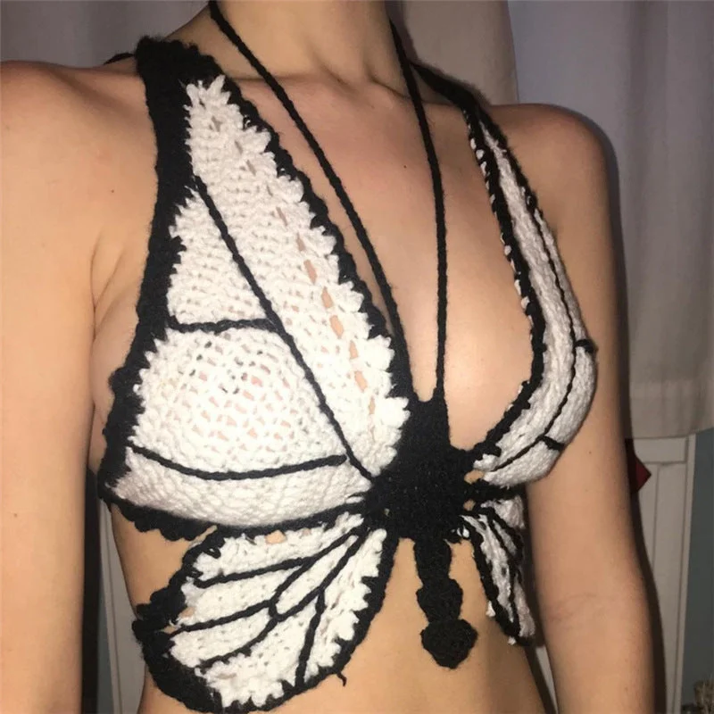 2022 Summer Women Tanks Beach Bikini Bandage Slim Bra Tops Female Hipster Knitted Halter Sexy Crop Top backless tank top Nylon Fabric Polyester Fabric Spandex Fabric