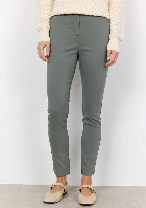 Soyaconcept Lilly Mid Rise Slim Leg Trousers, Dusty Green Trousers Bestseller Popular