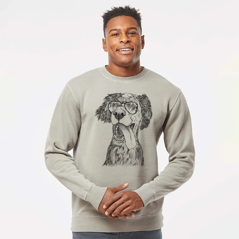 Aviator Renly the English Setter - Unisex Pigment Dyed Crew Sweatshirt Hoodie with Hem Lace Feminine Delicate