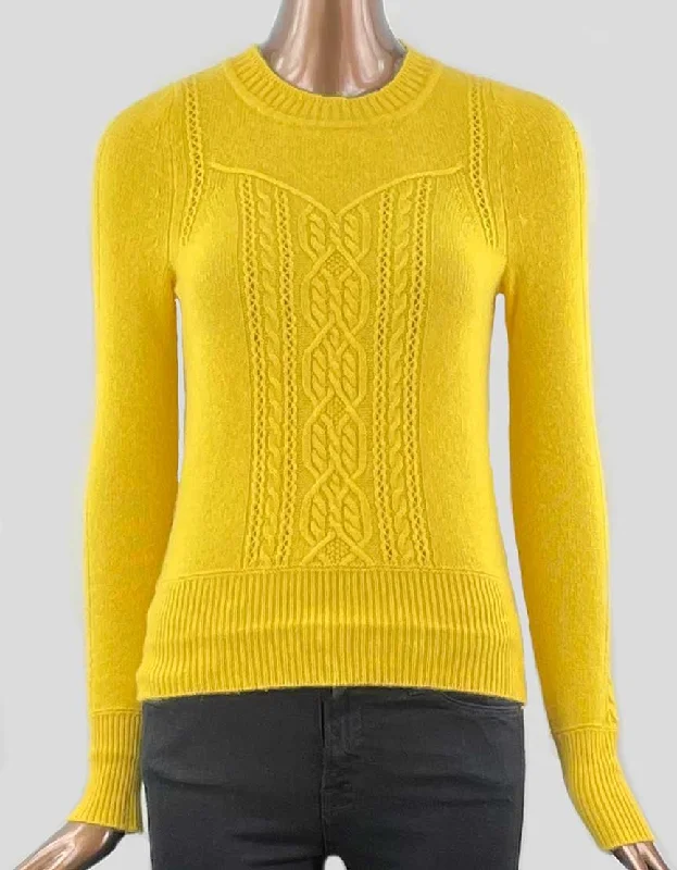 Yellow Cashmere Crewneck Sweater With Cable Design Small Mesh Sweater Canvas Denim