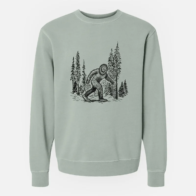 Bigfoot in the Woods - Unisex Pigment Dyed Crew Sweatshirt Hoodie with High Neck Warm Protective