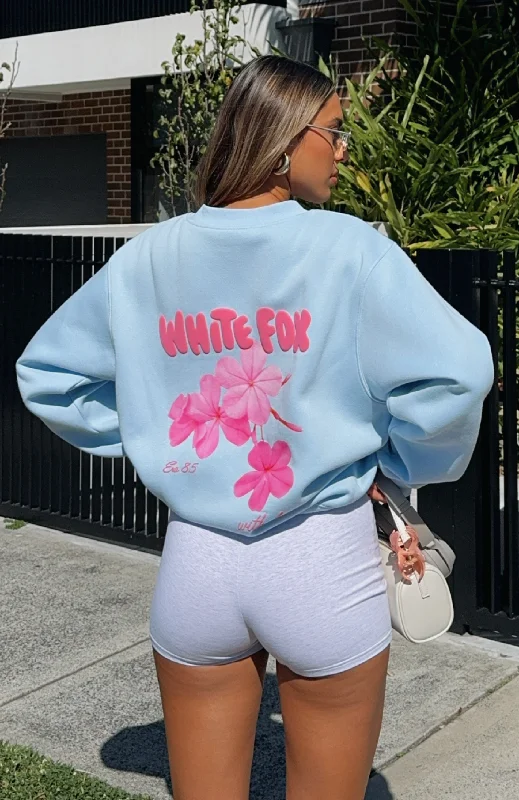 With Love & Romance Oversized Sweater Baby Blue Print Jacquard Patchwork