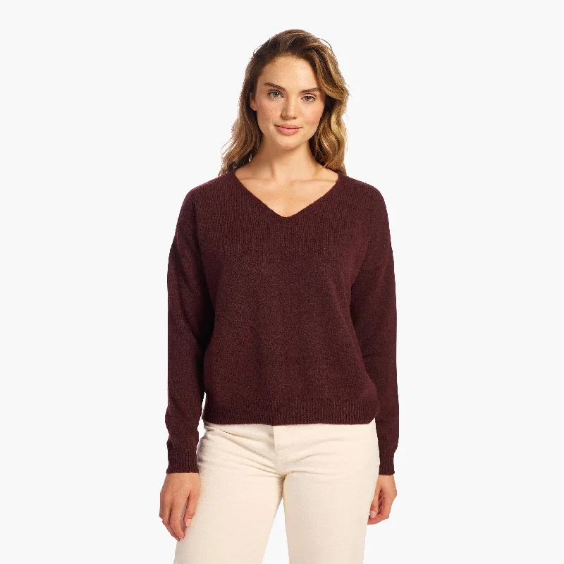 Cozy Knit V-Neck Sweater | Black Cherry Turtle Neck Boat Neck Asymmetrical Neck