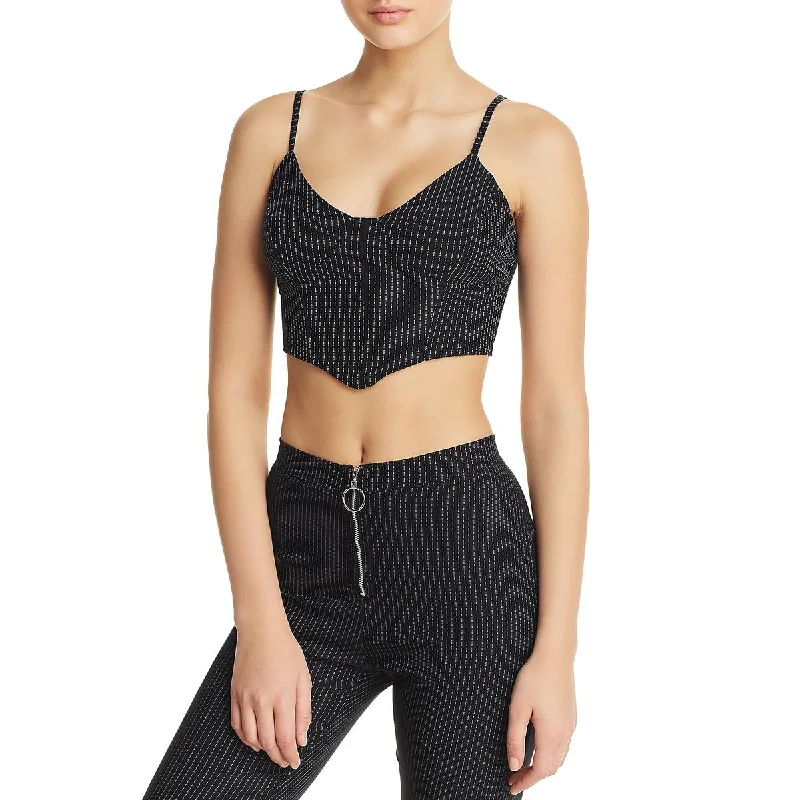 Tiger Mist Womens Halle Tank Short Crop Top Print Jacquard Patchwork