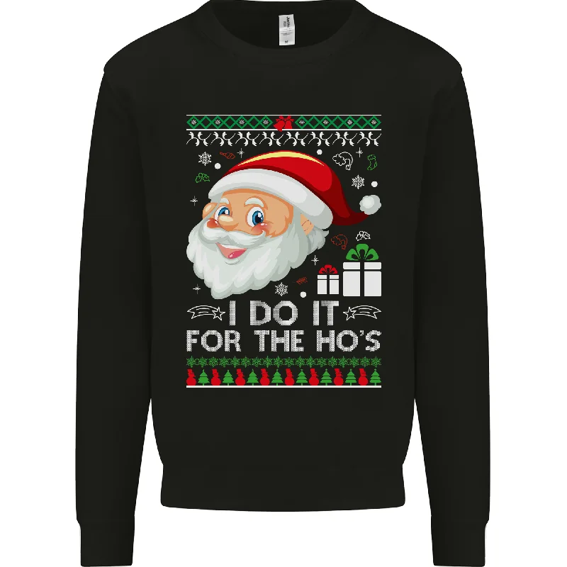 I Do It For the Hos Funny Christmas Xmas Mens Sweatshirt Jumper Hoodie with Snap Buttons Easy Quick