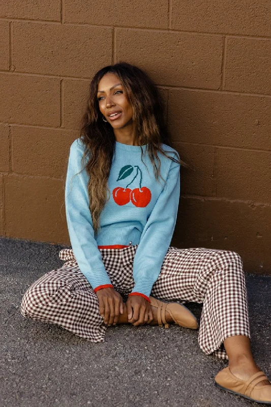 The Cherry Sweater Solid Color Striped Floral Print