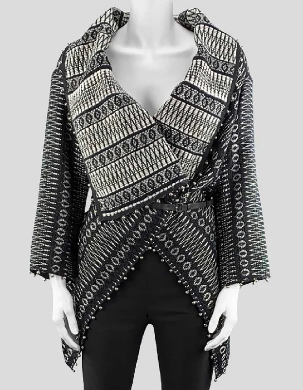 Marc Jacobs Women's Black And White Knit Open Front Sweater Jacket With Relaxed Fit Size Small Layered Multi-layer Single Layer