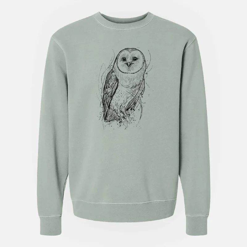 Barn Owl - Tyto alba - Unisex Pigment Dyed Crew Sweatshirt Hoodie with Snap Buttons Easy Quick