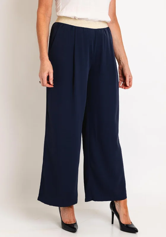 Malissa J One Size Wide Leg Trousers, Navy Trousers Flared Retro
