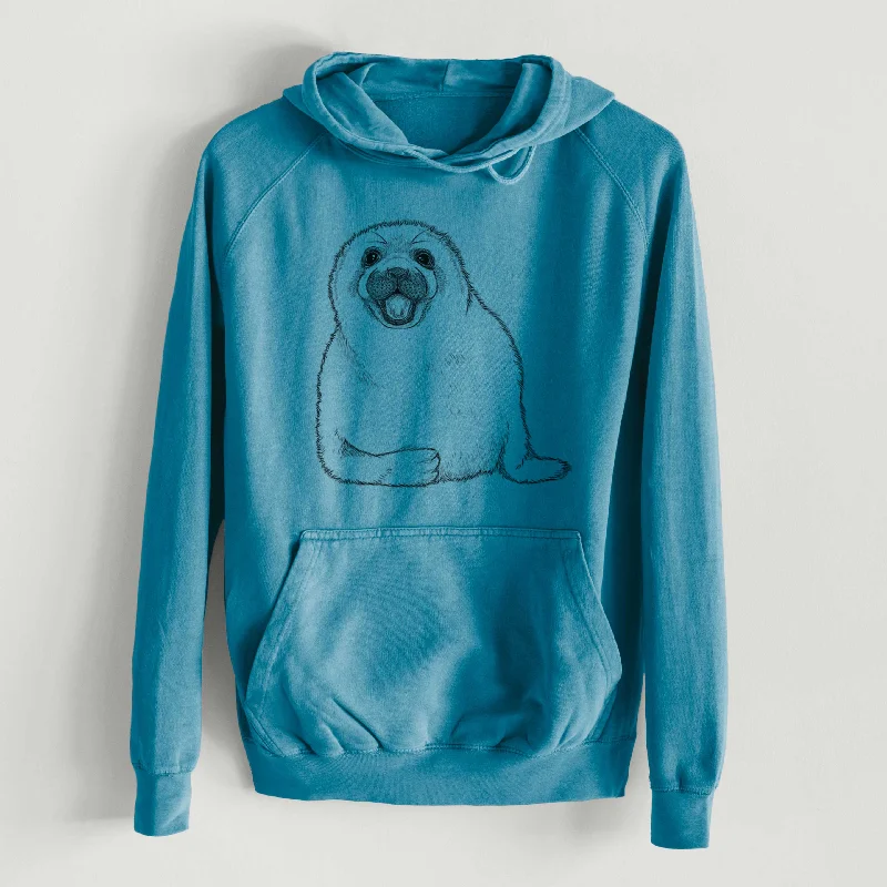 Harp Seal Pup - Pagophilus groenlandicus  - Mid-Weight Unisex Vintage 100% Cotton Hoodie Hoodie with Hem Patch Decorative Personalized