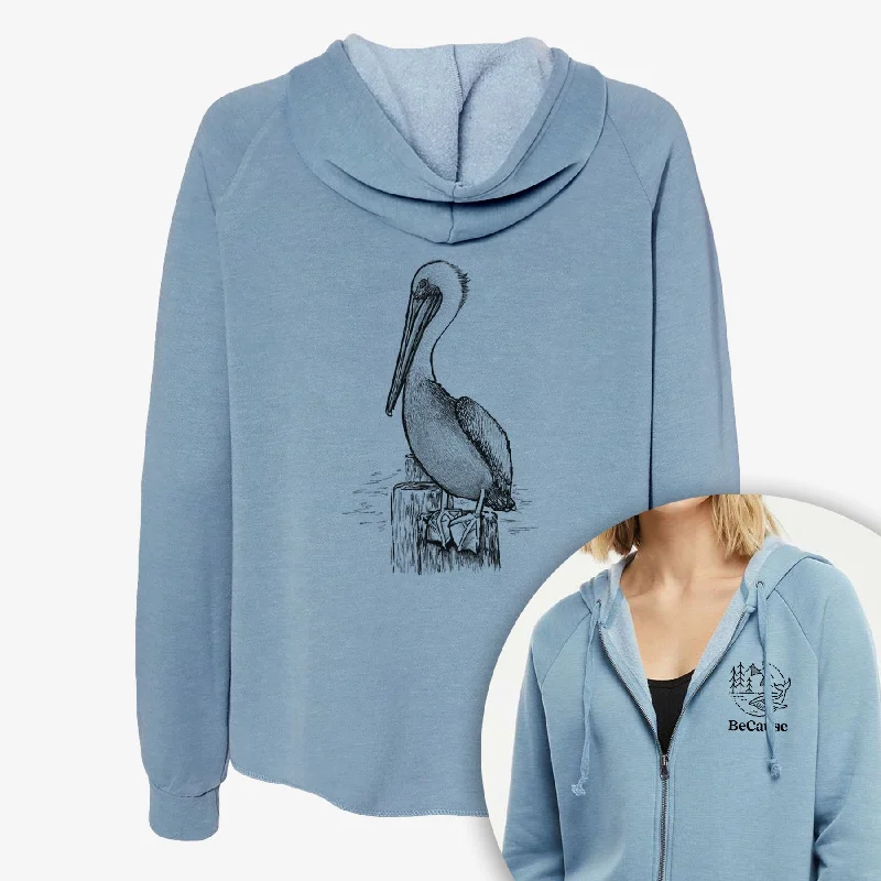 Pelecanus occidentalis - Brown Pelican - Women's Cali Wave Zip-Up Sweatshirt Hoodie with Contrast Stitching Detailed Premium