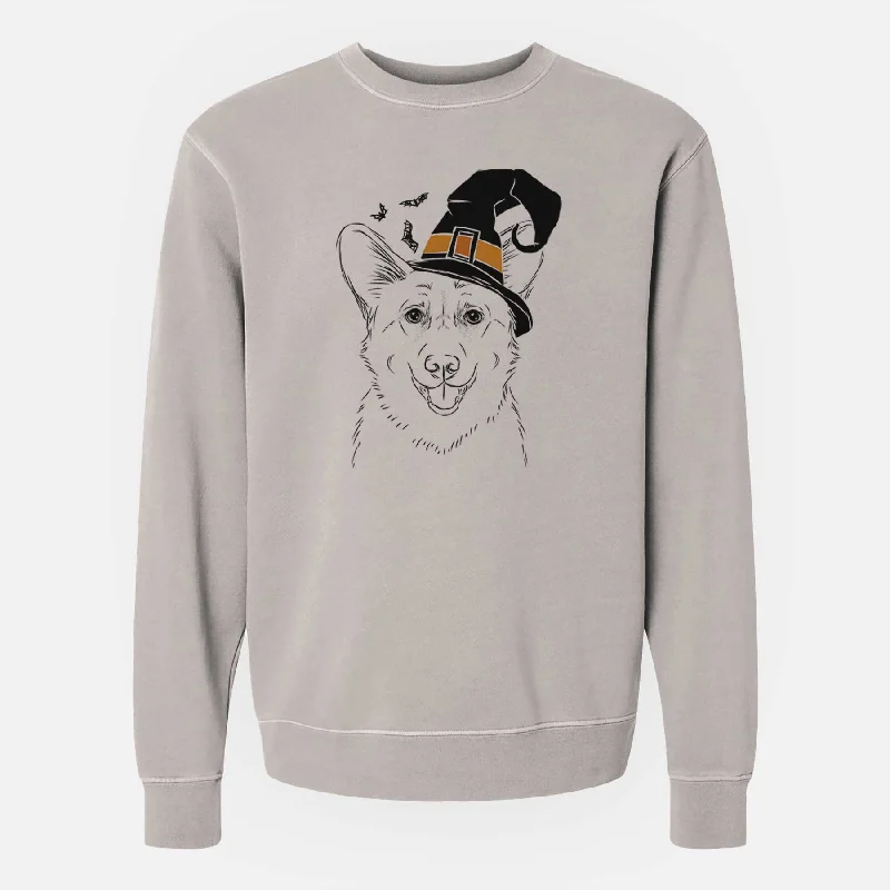 Witch Ricco the Corgi - Unisex Pigment Dyed Crew Sweatshirt Hoodie with Side Slits Relaxed Casual