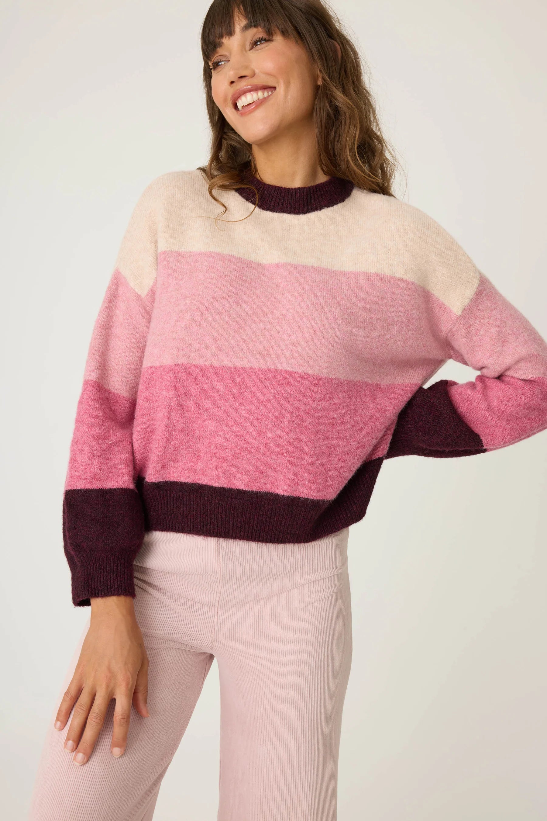 colorbloock stripe sweater Beaded Sweater Sequined Faux Fur
