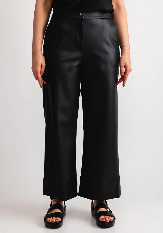 Naya Faux Leather Wide Leg Trousers, Black Trousers Tapered Slim Fit