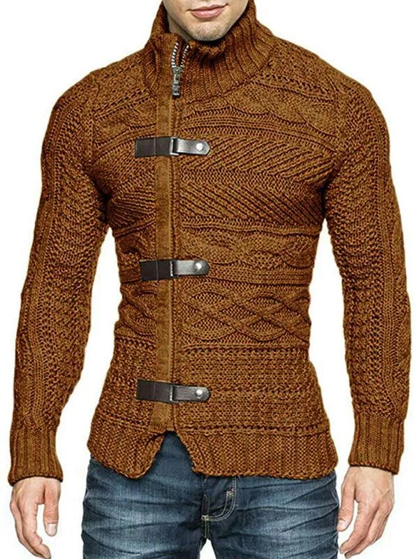 Side Buckle Men Cardigan Sweater Hooded Sweater Collared Sweater Shawl Collar