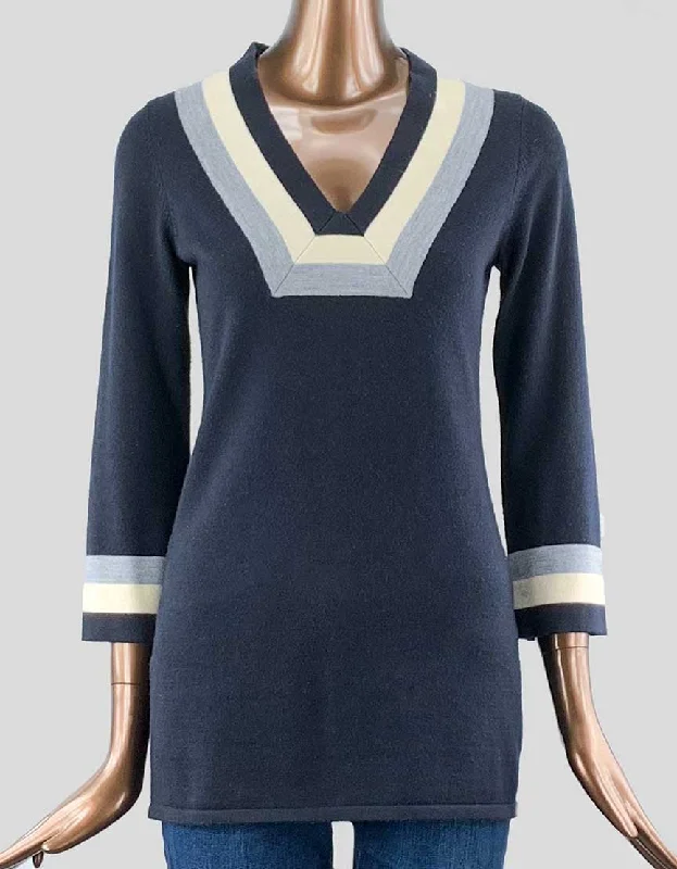 Tory Burch Merino Wool Striped Sweater X-Small Ribbed Striped Patterned