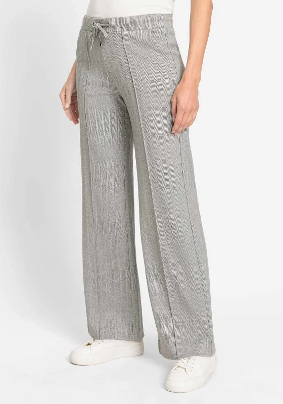 Olsen Anna Chevron Print Wide Leg Trousers, Grey Trousers Flared Retro