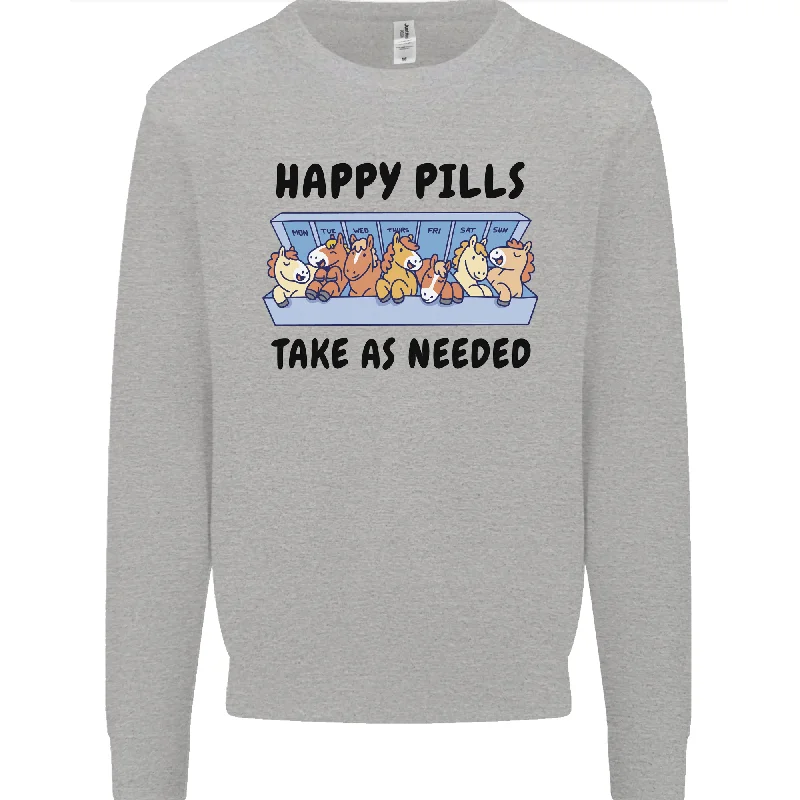 Horse Pills Funny Equestrian Mens Sweatshirt Jumper Hoodie with Belted Waist Structured Tailored