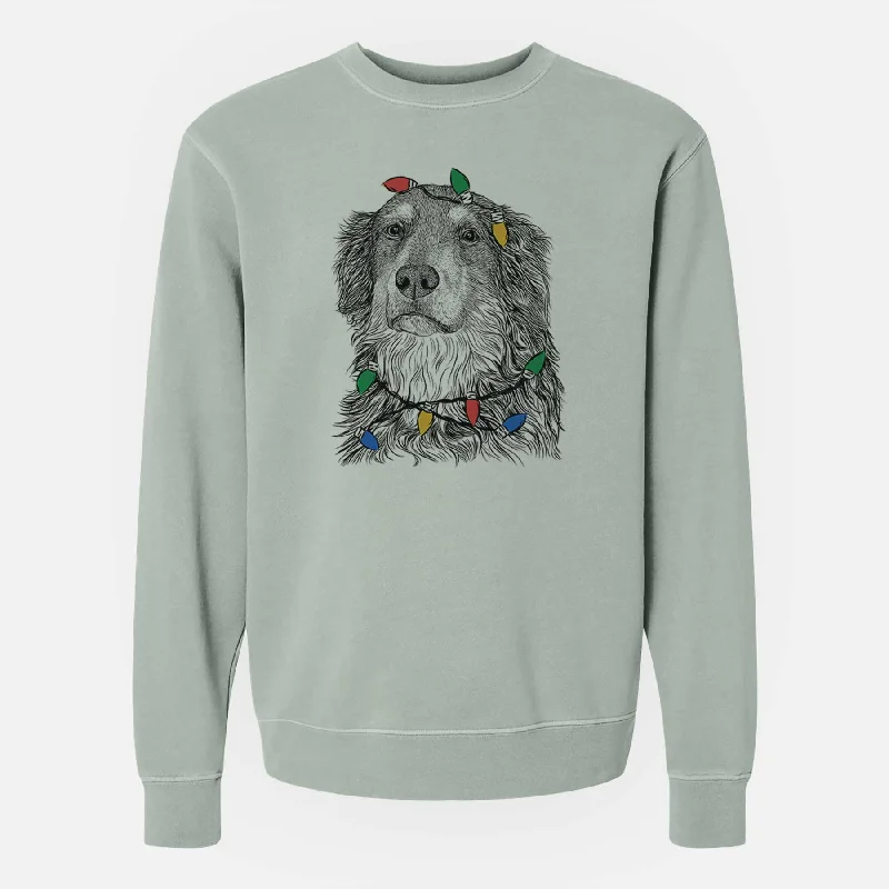 Christmas Lights Ranger the Mixed Breed - Unisex Pigment Dyed Crew Sweatshirt Hoodie with Rhinestones Sparkly Elegant
