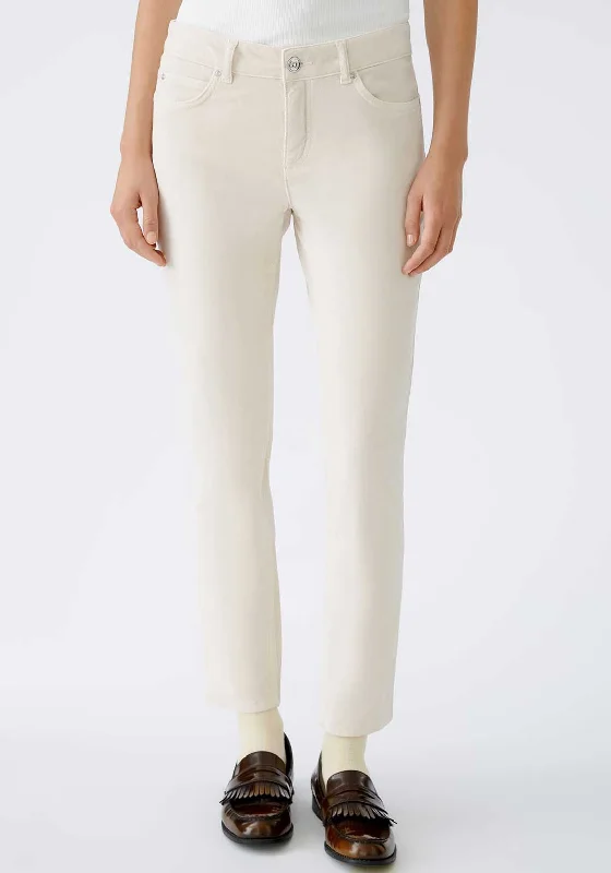 Oui The Baxtor Slim Leg Corduroy Trousers, Light Beige Wide Leg Loose Fit Mid Waist
