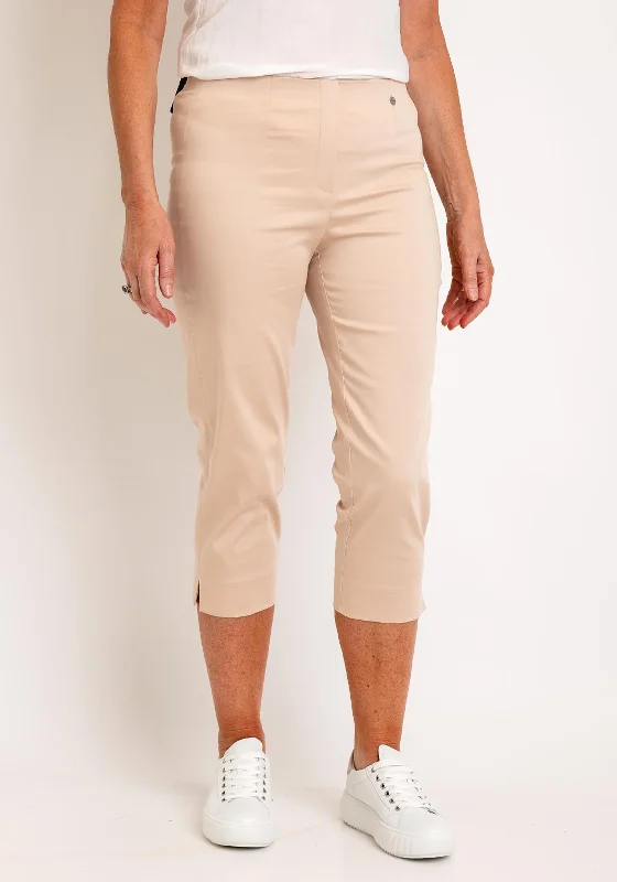 Robell Maire 07 Slim Fit Cropped Trousers, Beige Trousers Print Floral