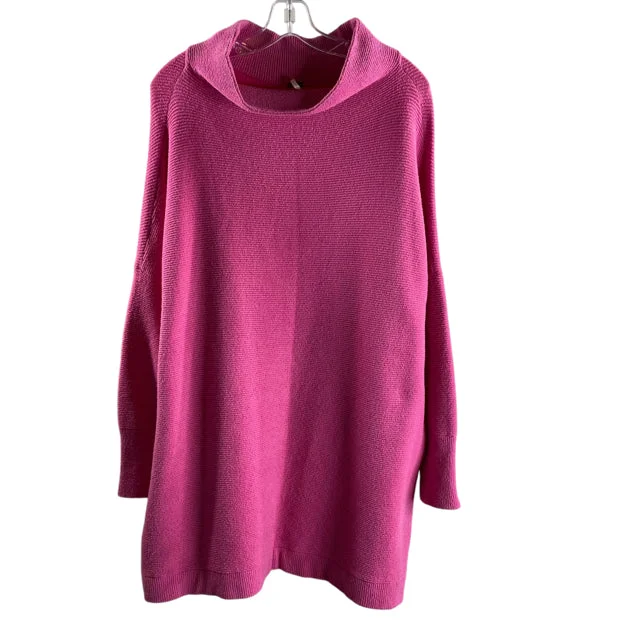 FREE PEOPLE Size LARGE Pink Long Sleeve T-Neck SWEATER Zippered Buttoned Snapped