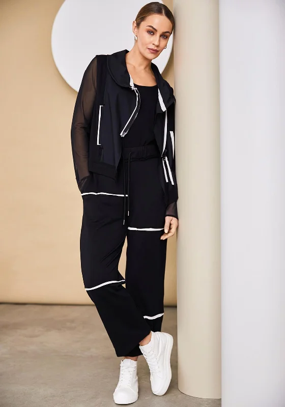 Naya Contrasting Seam Trousers, Black Trousers Chinos Classic