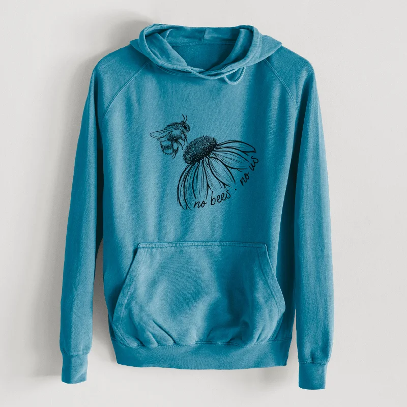 No Bees No Us  - Mid-Weight Unisex Vintage 100% Cotton Hoodie Hoodie with Half-Zip Sporty Casual