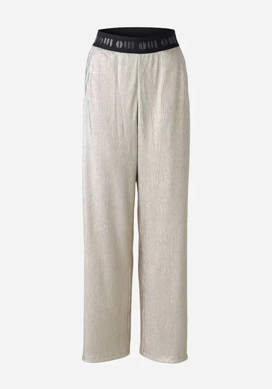 OUI Lamé Elasticated Waistband Trousers, Light Gold Trousers Yoga Stretchy