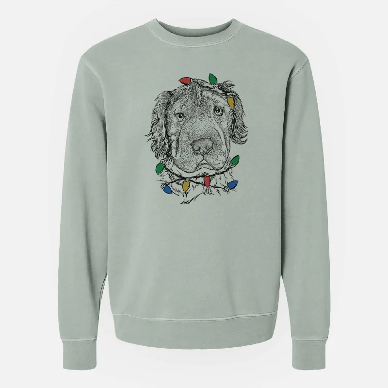 Christmas Lights Rex the Mini Hippo - Unisex Pigment Dyed Crew Sweatshirt Hoodie with Rolled Sleeves Casual Relaxed