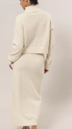 Loose knit sweater set with long skirt Satin Blend Silk Blend Wool Blend
