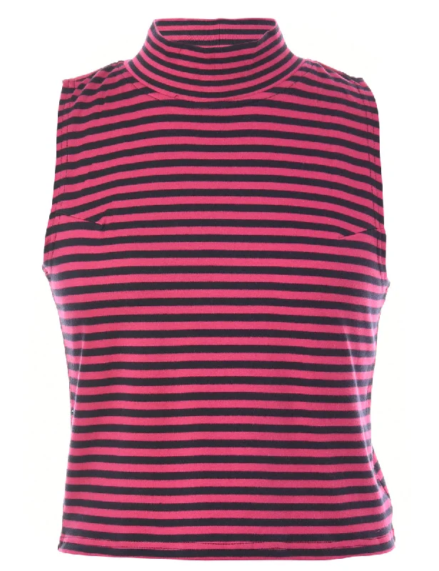 Label Sleeveless Mock Neck Crop Top Polka Dot Checkered Tartan