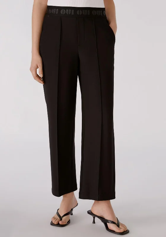 Oui Branded Elastic Waist Trousers, Black Trousers Winter Warm