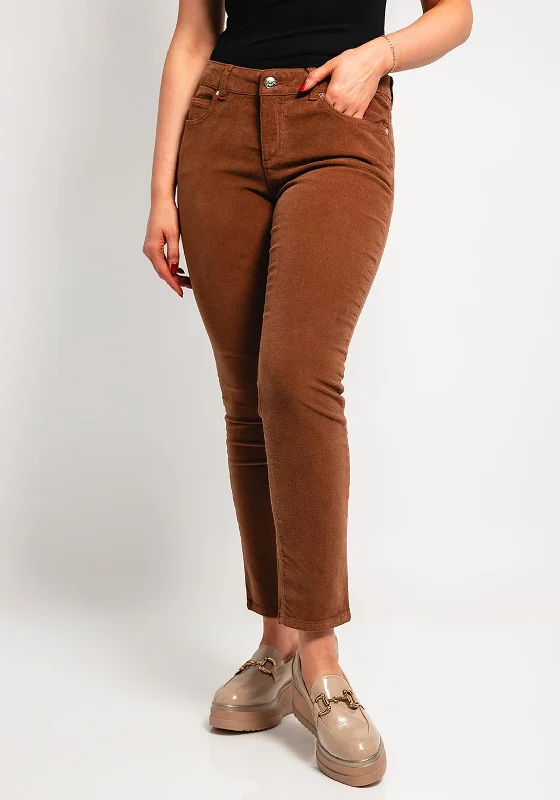 Oui Baxtor Slim Fit Corduroy Trouser, Tan Trousers versatile functional
