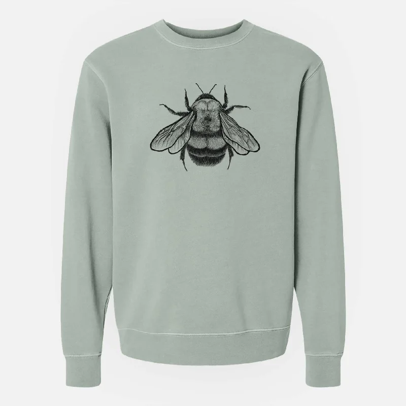 Bombus Affinis - Rusty-Patched Bumble Bee - Unisex Pigment Dyed Crew Sweatshirt Hoodie with Hem Fringe Bohemian Relaxed
